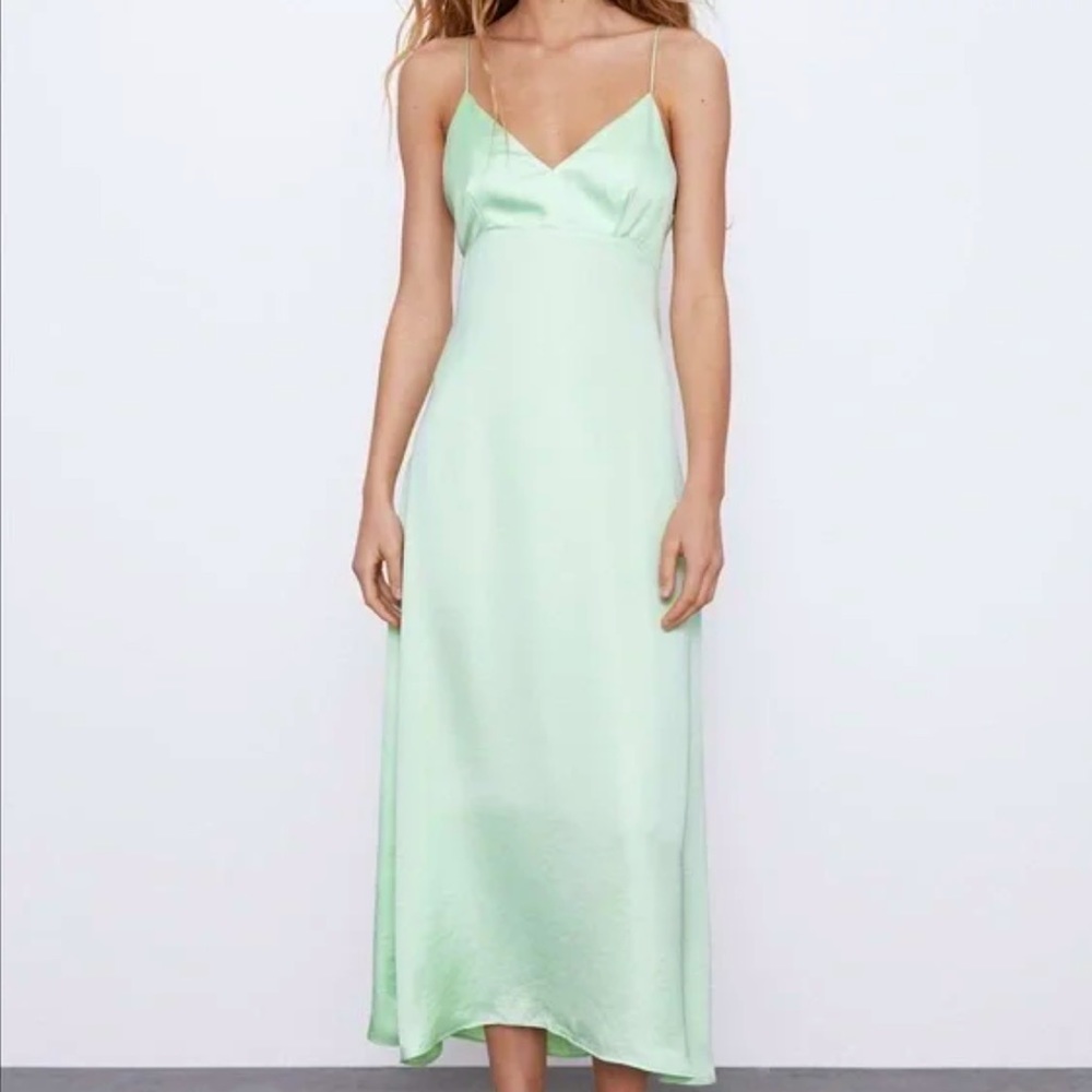 ZARA SATIN EFFECT MINT DRESS